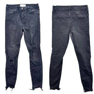 Free People Womens Distressed‎ Ripped Skinny Jean Size 28 Black Stretchy Raw Hem